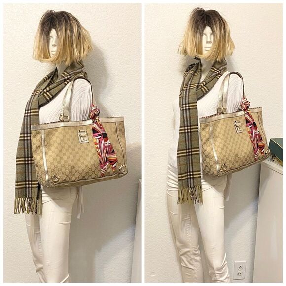 🌺👜GUCCI GG Pattern Canvas/Leather Tote Bag 💼 G08 - Picture 1 of 16